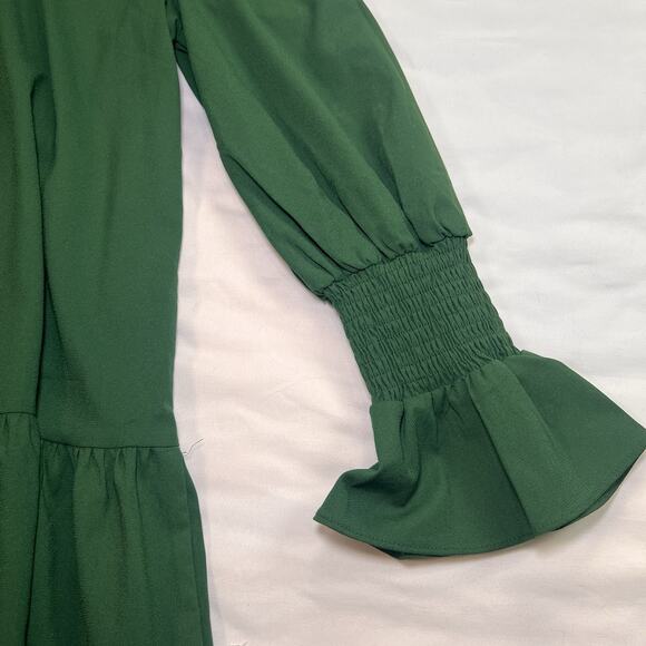 Tuckernuck Pomander Place Kenzo Dress Size S Hunter Green Crepe V Neck Tiered - Picture 12 of 16
